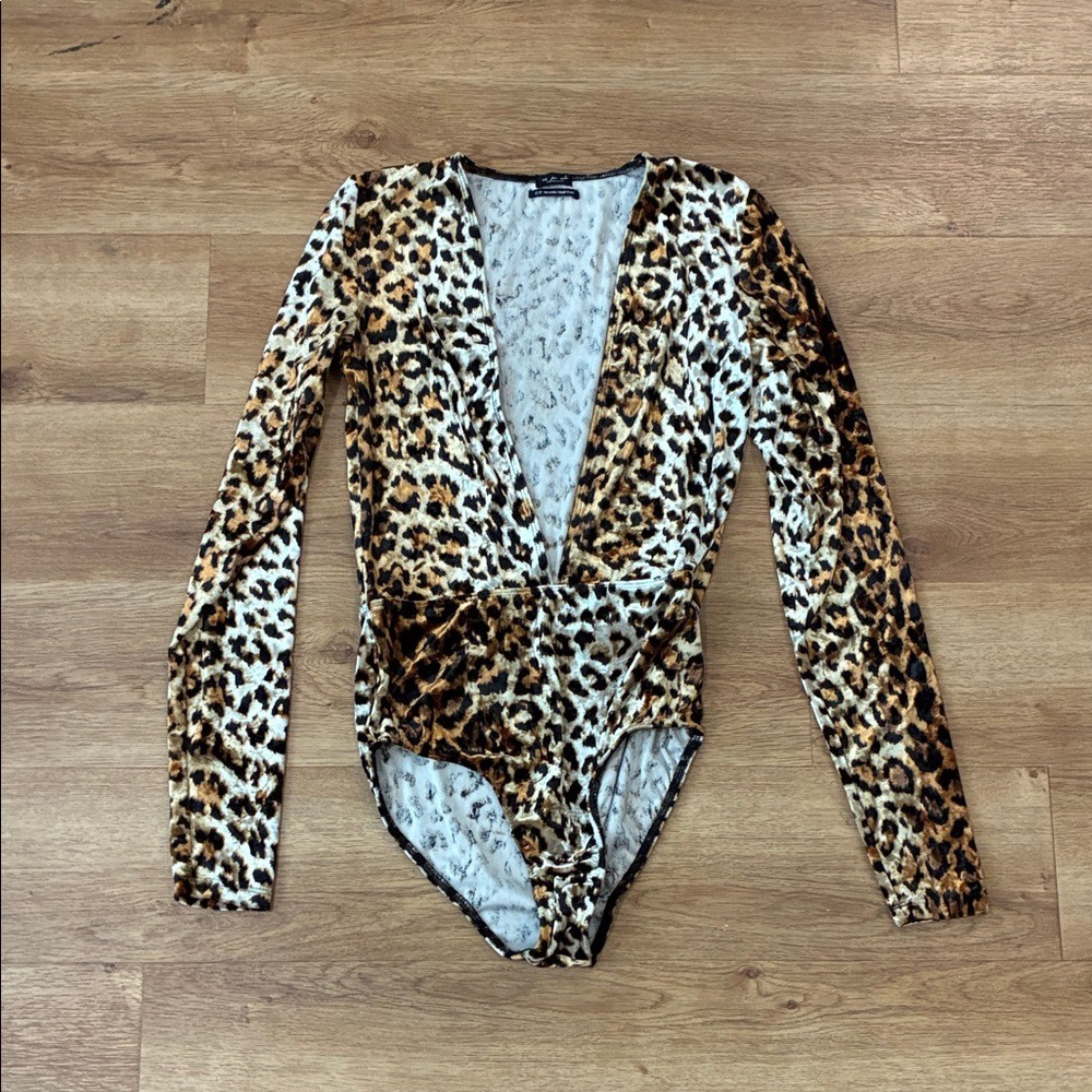 Urban Outfitters Out From Under CS Velour Long Sleeve Leopard Bodysuit
